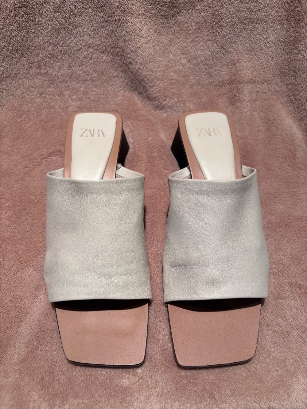 Zara White Leather Square-Toe Slide Sandals – Size 39 - Picture 2 of 10